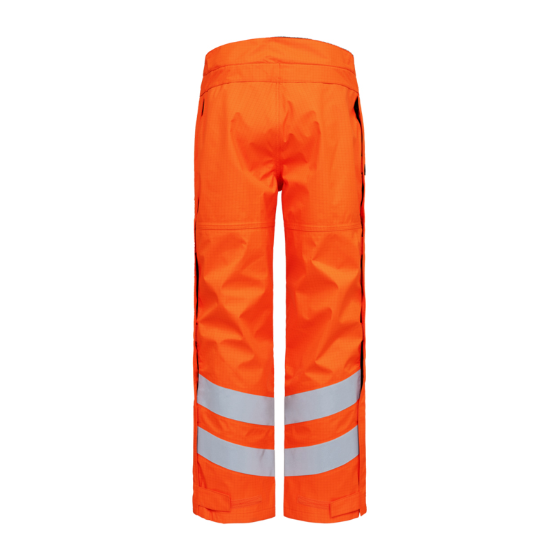 Rückansicht der Engel Safety+ 2930-180 MultiNorm Warnschutz Winterhose APC2 in Hi-Vis Orange mit Reflexstreifen, winterfester Überziehhose für kalte Arbeitseinsätze