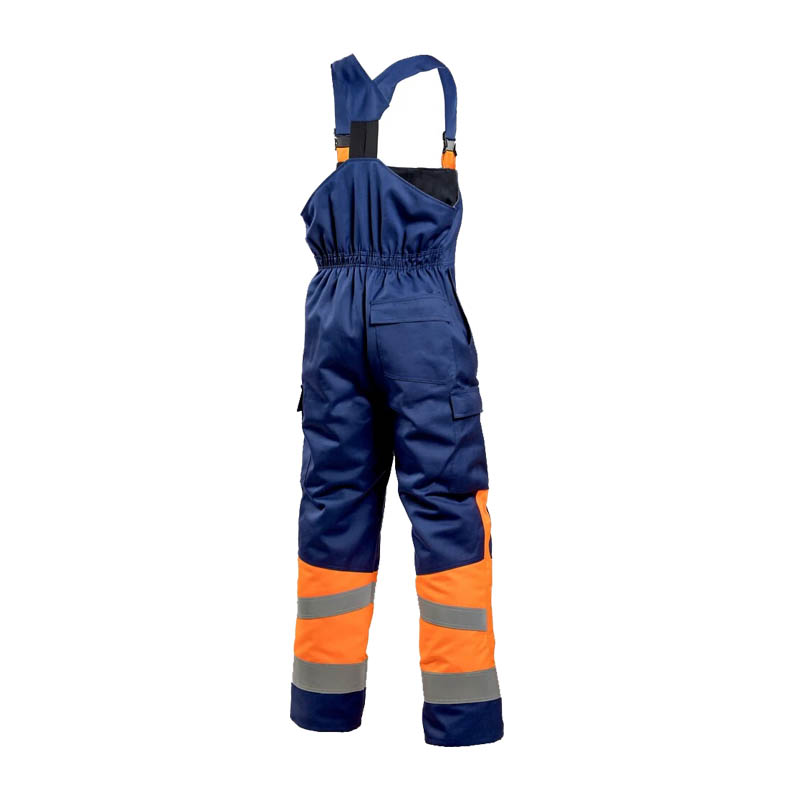 Dimex 6005B MultiNorm Winter Latzhose, gefütterte Warnschutz-Latzhose Klasse 1 in Blau-Orange mit Reflexstreifen, Rückansicht