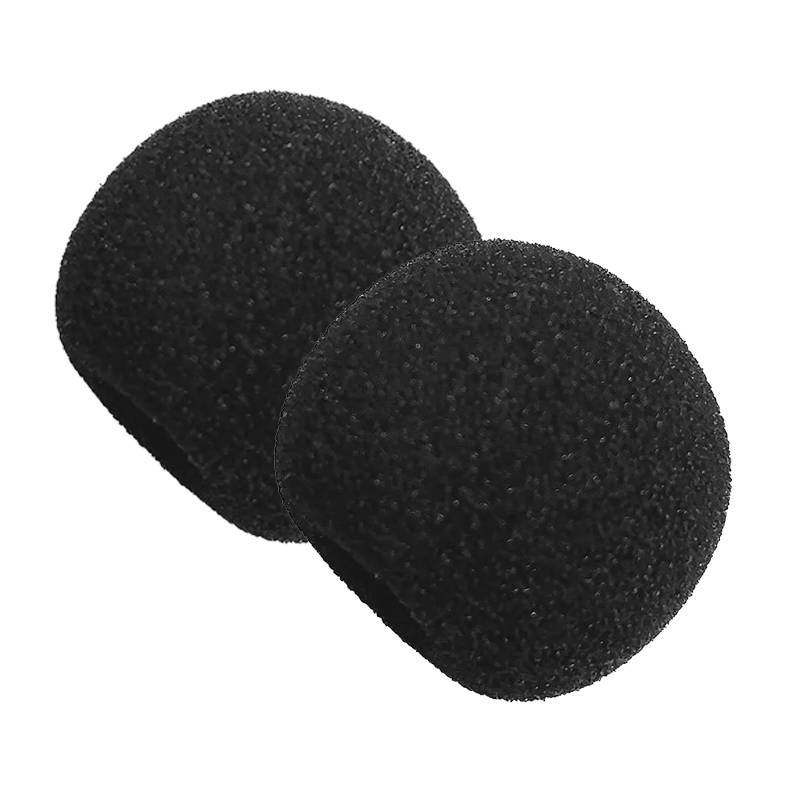 Zwei schwarze Schaumstoff-Kappen als Mikrofon-Windschutz von Wolf Protection, Wolf Sponge Bom Mic, 2er-Pack