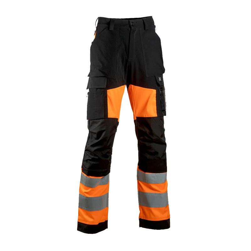 Dimex 6168R Stretch Warnschutz Hose Klasse 1, schwarze und orange Arbeitshose mit Reflexstreifen und Seitentaschen