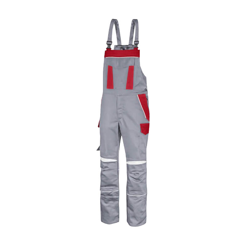 HB Protective Wear HB ArcSelect MultiNorm Latzhose 4 kA | APC1, graue Schutz-Latzhose mit roten Kontrasteinsätzen und Reflexstreifen