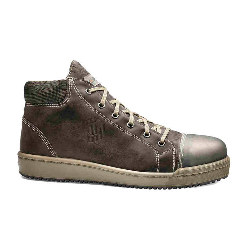 BASE Oak S3 Sicherheitsstiefel B0241 von BASE, brauner Sicherheitsstiefel in Sneaker-Optik mit Zehenschutzkappe und hohem Schaft für sicheren, komfortablen Arbeitseinsatz