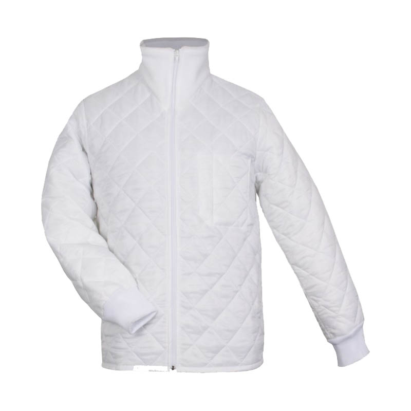 Weiße TEMPEX THERMO HYGIENE Jacke von HB Protective Wear, gesteppte Thermojacke mit Stehkragen und Reißverschluss für hygienische Einsätze in Lebensmittel- und Kühlbereichen