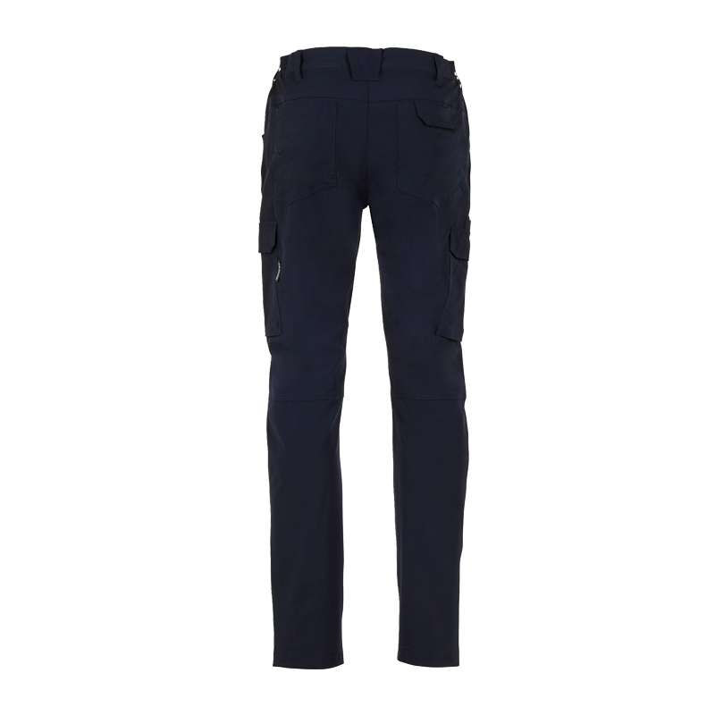 Rückansicht der Planam Herren Stretchy Hose mit 4-Wege-Stretch in Dunkelblau, robuste Arbeitshose mit praktischen Beintaschen