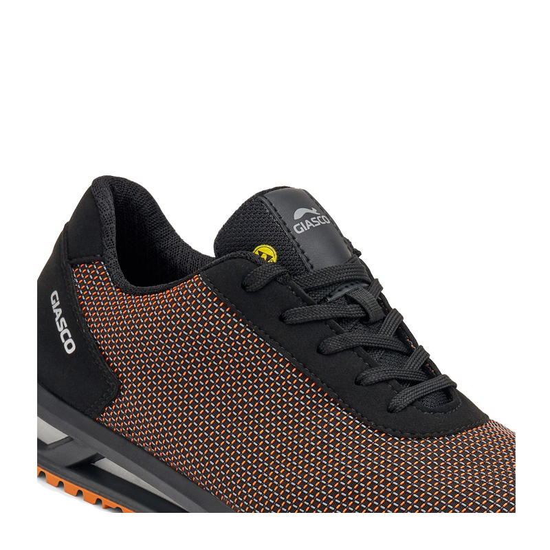 Giasco 3Hybrid ESD Burgaz Sicherheitsschuh S1PL, Schwarz-Orange, niedriger Arbeitsschuh mit atmungsaktivem KRONOS Gewebe und max. Dämpfung