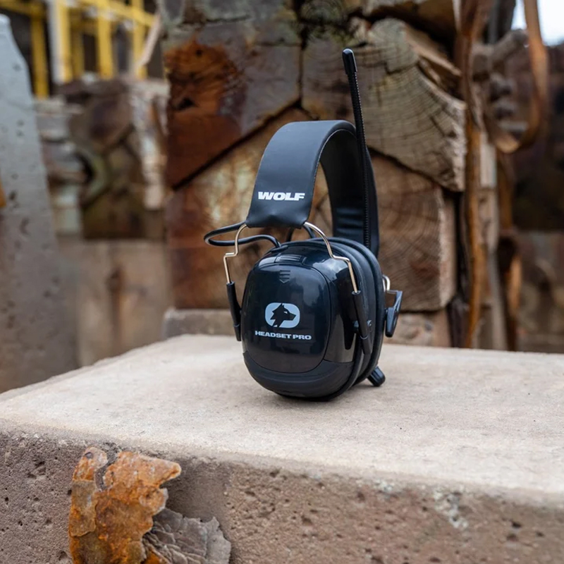 Wolf Protection Headset Pro Gehörschutz-Headset mit Mikrofon, schwarze Kapselgehörschützer für laute Arbeitsumgebungen