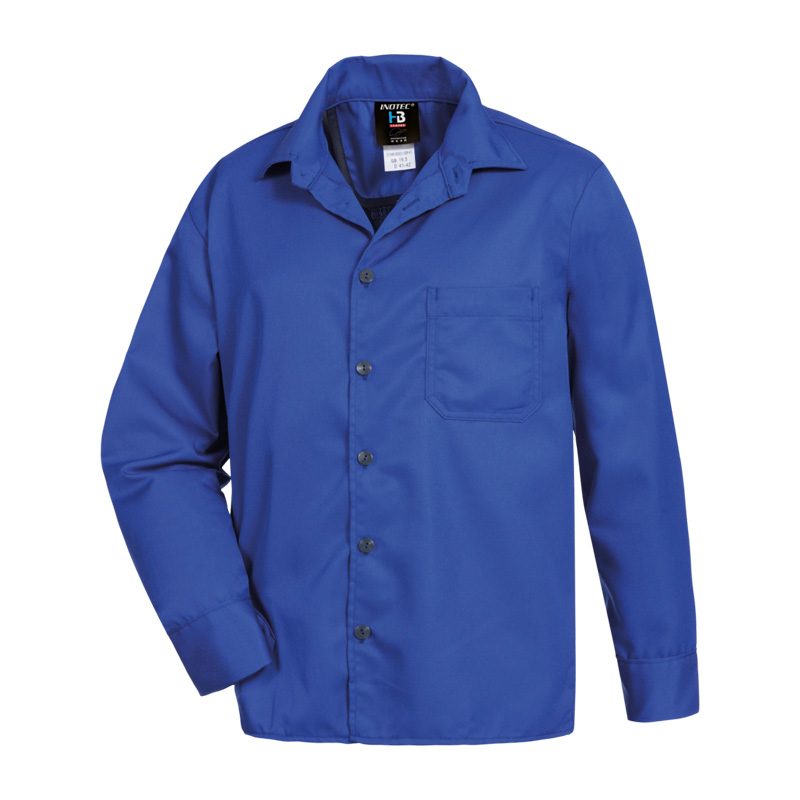 Blaues HB Nomex Comfort Light MultiNorm Hemd von HB Protective Wear, langärmliges Schutzhemd mit Brusttasche für Hitze-, Flammen- und Multinorm-Schutz