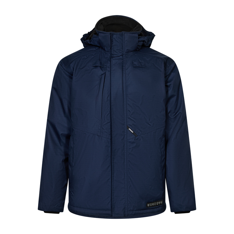 Dunkelblaue Engel Safety+ 1938-180 MultiNorm Winterjacke, inhärent flammhemmend, antistatisch, wind- und wasserdicht, APC2, Frontansicht