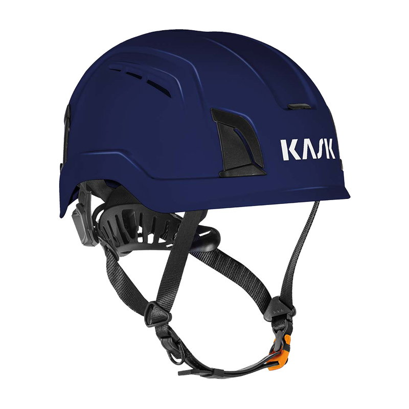 Kask ZENITH-X AIR Industriehelm EN 397, blauer Schutzhelm mit Belüftung, Kinnriemen und seitlicher Ansicht
