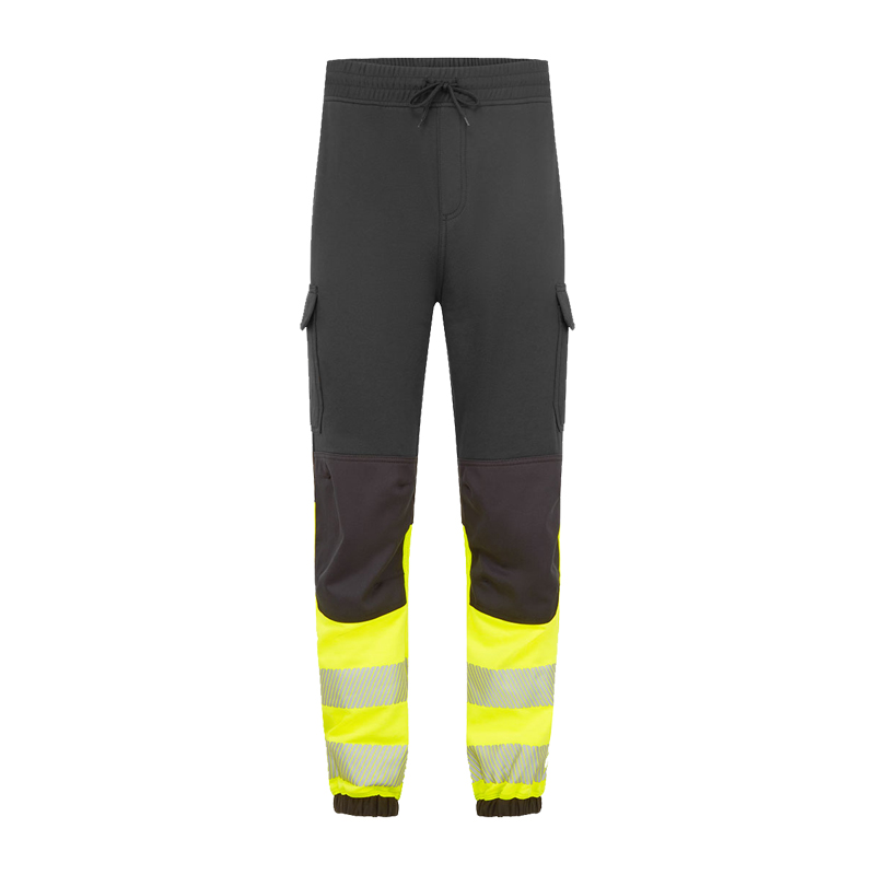 PortWest FR433 MultiNorm Warnschutz-FR-Jogger in Schwarz-Gelb, inhärent flammhemmende Arbeitshose Klasse 1 mit Reflexstreifen, elastischem Bund und Cargo-Taschen