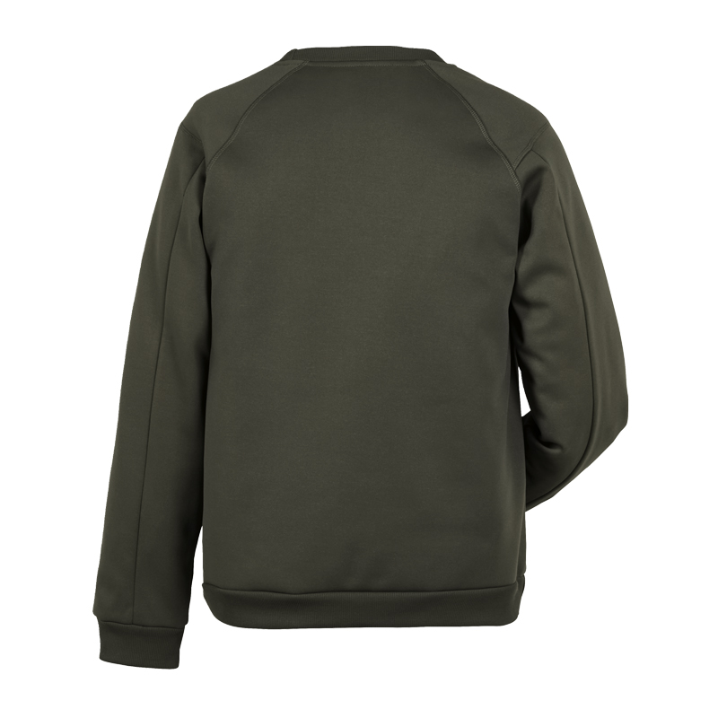 Rückansicht des Planam Sweater Sweat-Shirts mit 3D Print in Olivgrün, langärmliger Pullover mit Rundhalsausschnitt