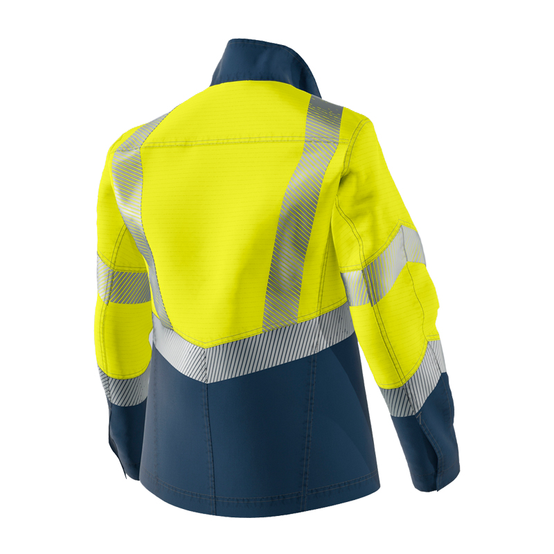 Rückansicht der BP 2218 Hi-Vis MultiNorm Damen Jacke 4 kA | APC1 von BP Bierbaum Proenen in Gelb/Marine mit Reflexstreifen