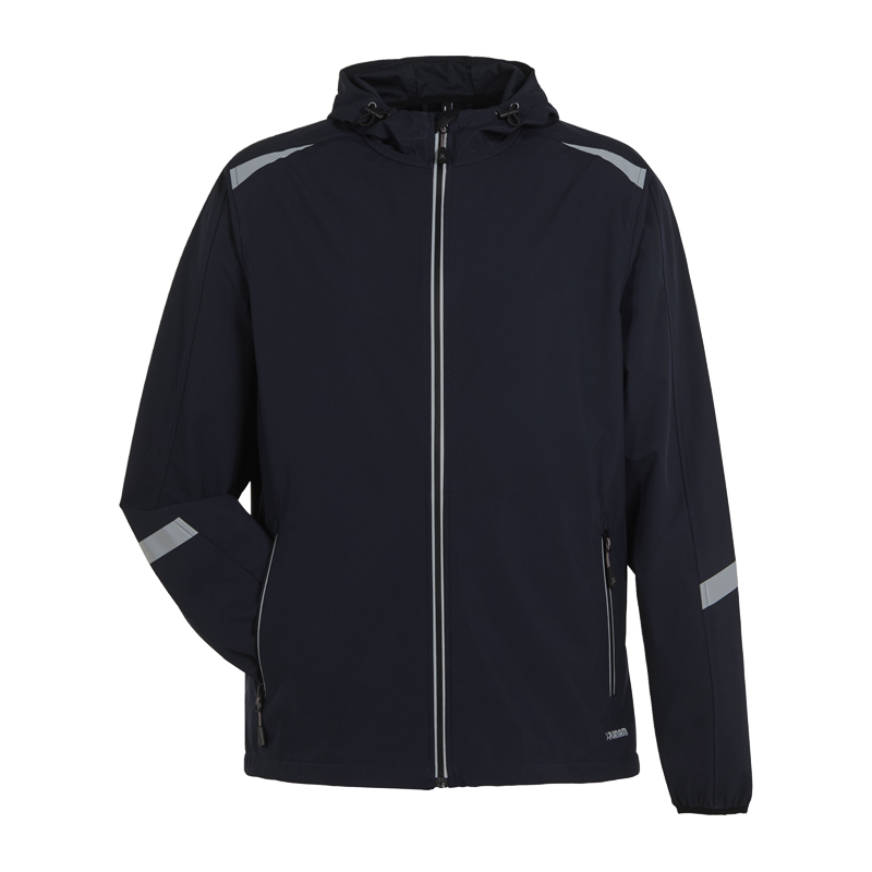 Planam leichte Strato Jacke mit Kapuze und Reflex, dunkelblaue leichte Jacke mit Reißverschluss und reflektierenden Details an Schultern und Ärmeln
