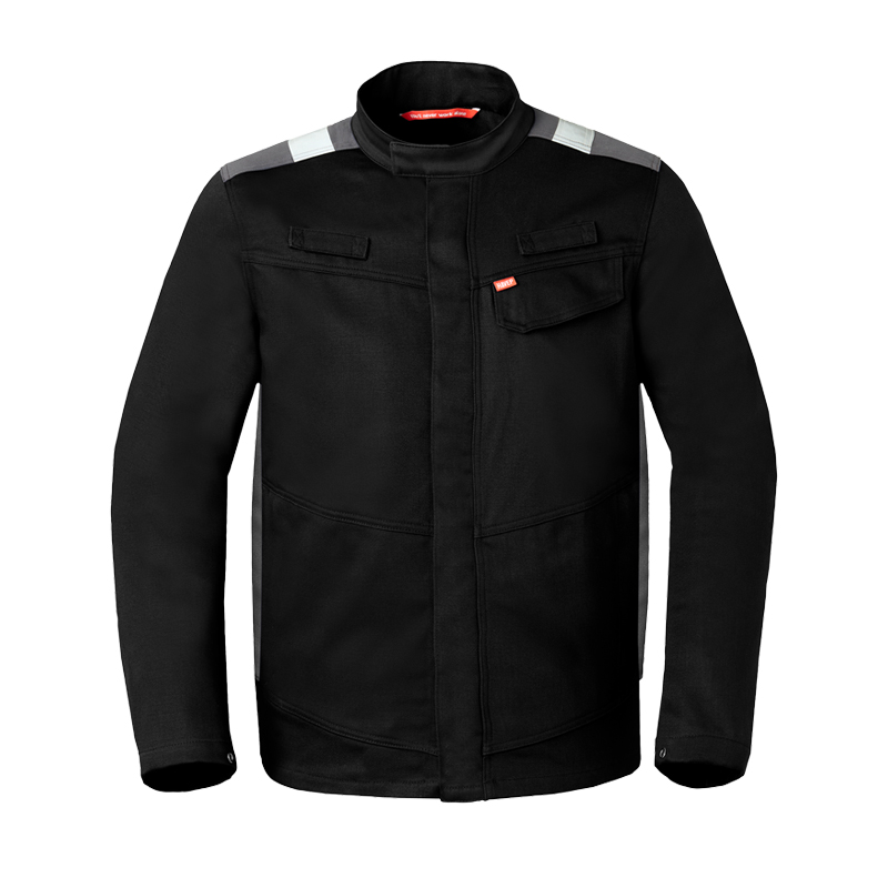 HaVeP Force+ 50336 MultiNorm Schweisser Jacke Klasse 1 APC1, schwarze Arbeitsjacke mit Stehkragen und reflektierenden Schulterdetails