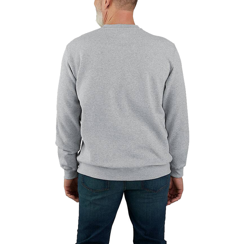 Rückenansicht des Carhartt K124 Marquette Sweat Shirts aus verstärkter Baumwolle in Grau, Loose Fit, an einem Model getragen