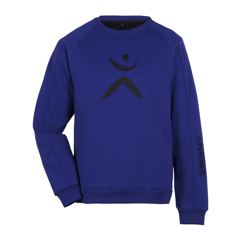 Planam Sweater Sweat-Shirt mit 3D Print, blaues Sweatshirt mit schwarzem 3D-Logo auf der Brust und Planam-Schriftzug am Ärmel
