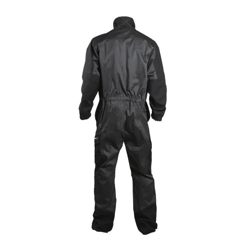 Rückansicht des Dimex 6122 Stretch Schweißer-Overalls in Schwarz, flammhemmender flexibler Arbeitsanzug mit viel Funktion