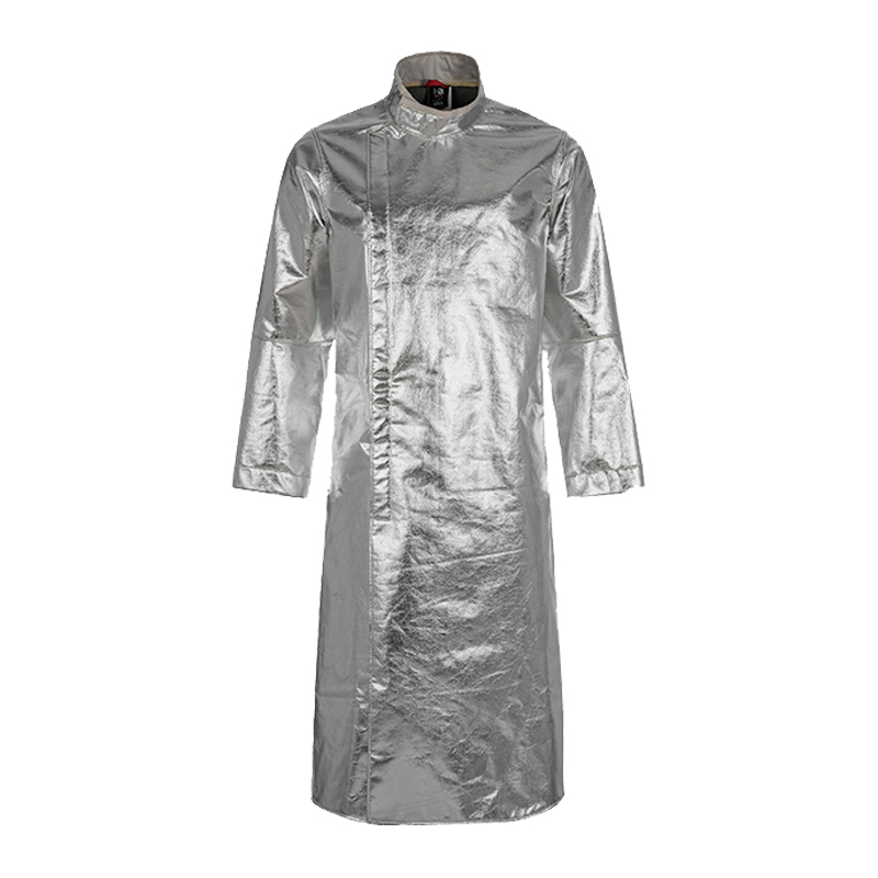 Silberner Tempex Hitzeschutz Mantel TREME HEAT COMFORT+ C3 360g von HB Protective Wear, langer Schutzmantel für heiße Arbeitsumgebungen mit hohem Tragekomfort