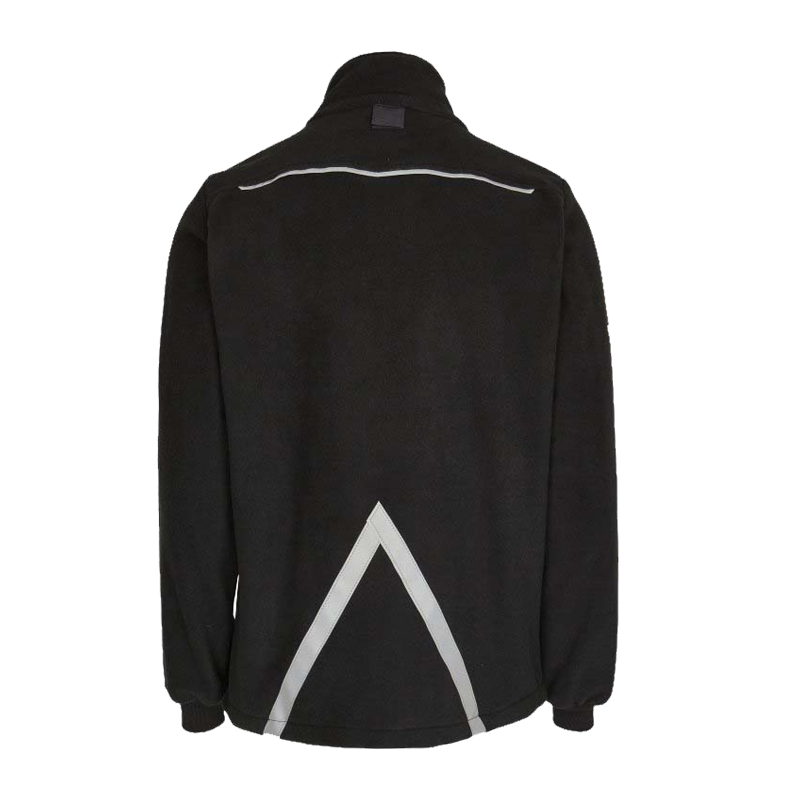 Rofa Arbeitsjacke in Schwarz, Rückansicht, mit reflektierenden Details an Schultern und Rücken