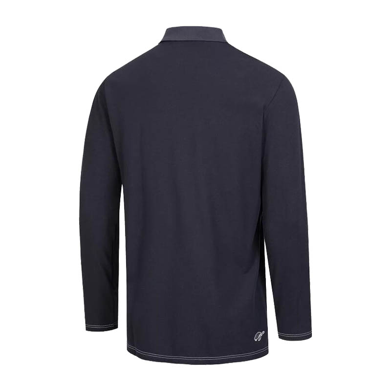 Rückansicht des HB MODarc MultiNorm Polo-Shirts 4 kA | APC1 von HB Protective Wear in Dunkelblau mit langen Ärmeln und Polokragen