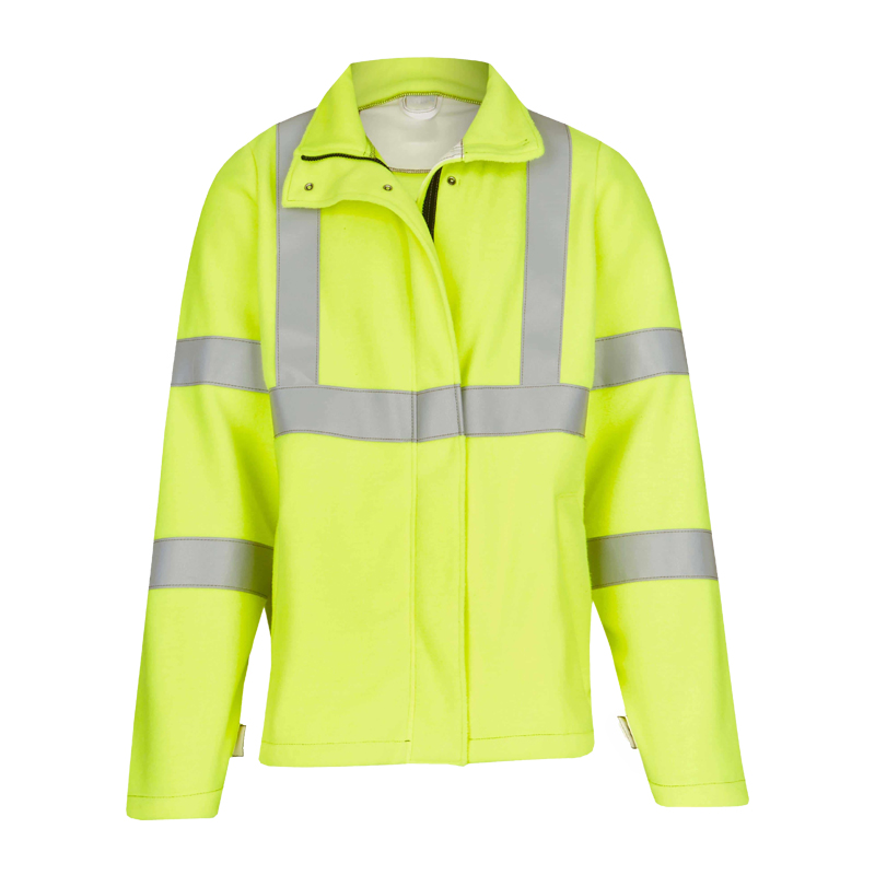 Rofa Warnschutzjacke in Neon-Gelb mit umlaufenden Reflexstreifen und Stehkragen, ideal für gut sichtbare Arbeitskleidung