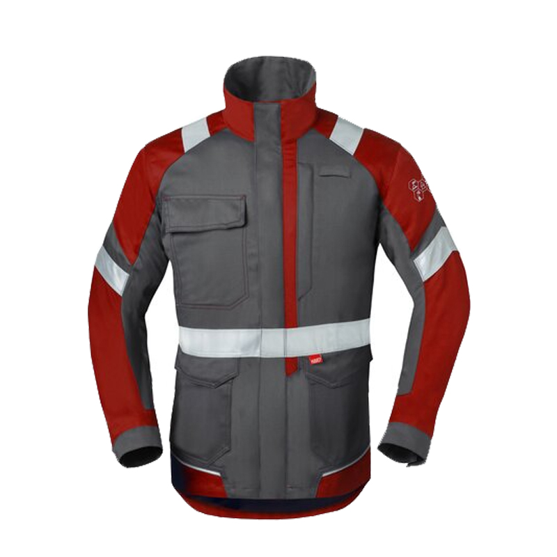 HaVeP 5Safety Image+ 50388 MultiNorm Damen Jacke APC1 in Grau-Rot mit Reflexstreifen, geeignet für Industrie, Energieversorgung und Schweißtechnik