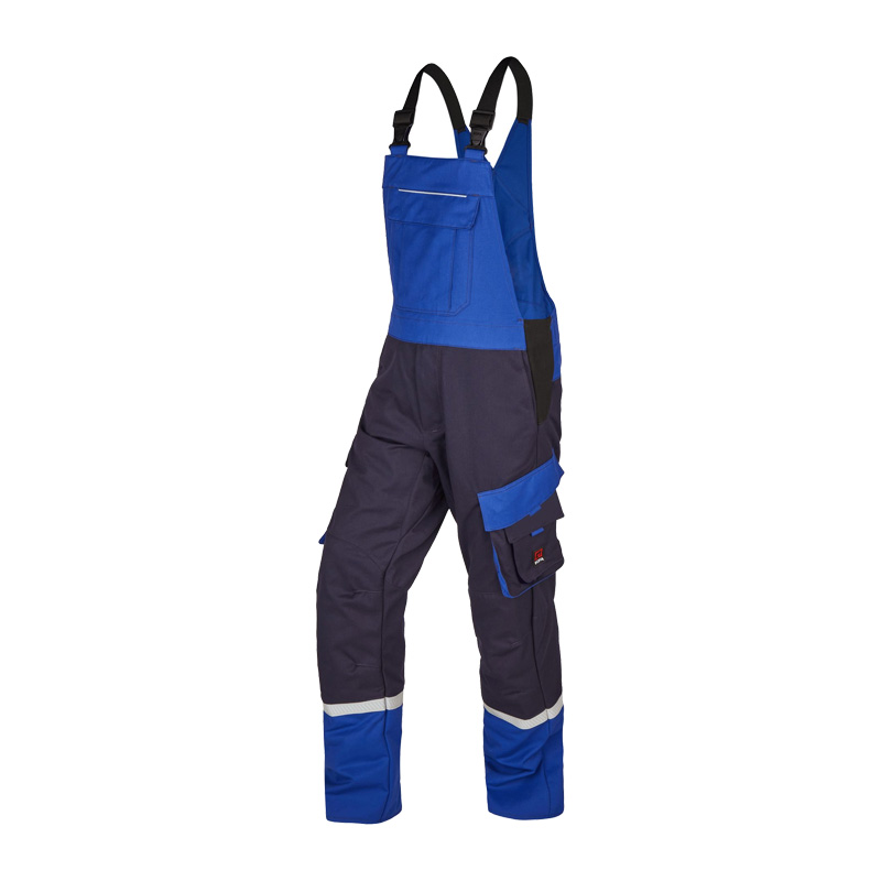 Rofa Multi-Light 2579 MultiNorm Latzhose 4 kA + 7 kA APC2, blaue und marinefarbene Schutz-Latzhose mit Reflexstreifen und Taschen