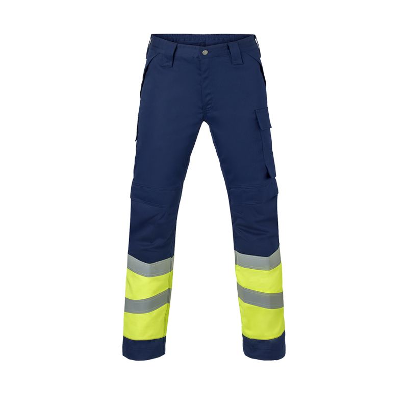 HaVeP Multi Protector+ BW Warnschutz Hose Klasse 1 APC1, marineblaue Bundhose mit gelben Warnschutzeinsätzen und Reflexstreifen an den Beinen