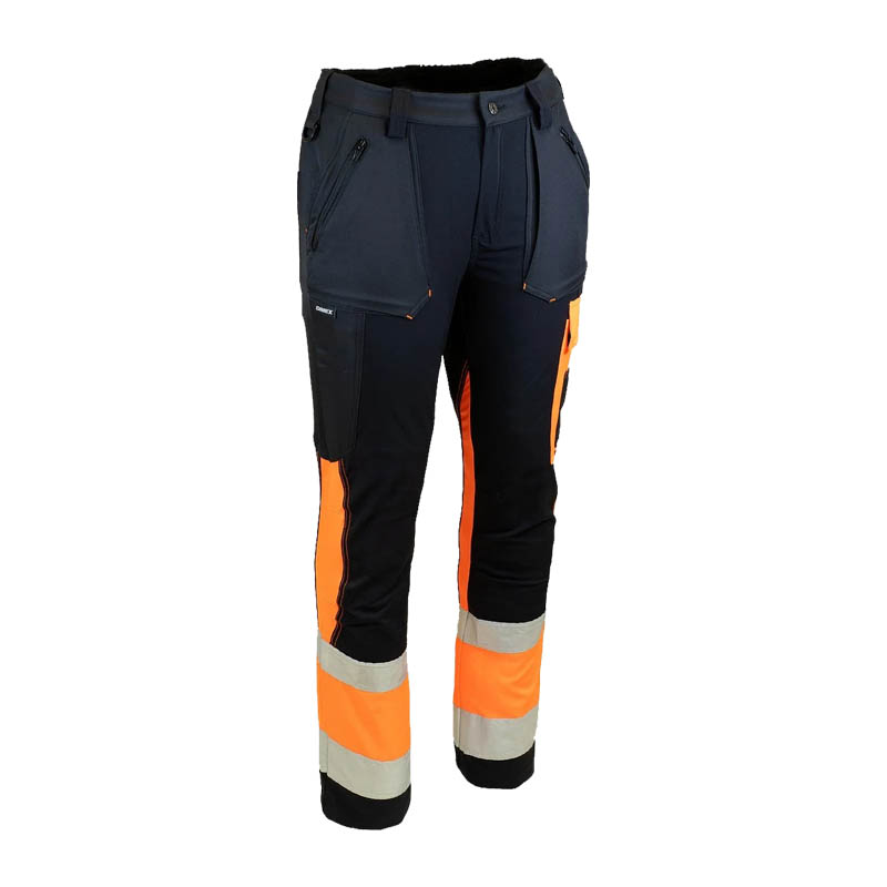 Dimex 6063 Warnschutz SuperStretch Hose Klasse 1, flexible und atmungsaktive Arbeitshose in Dunkelblau-Orange mit Reflexstreifen und praktischen Taschen