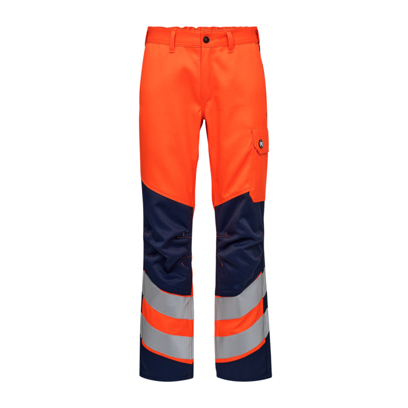 Engel Warnschutzhose in Orange und Marineblau mit Reflexstreifen, verstärkten Knien und Beintasche