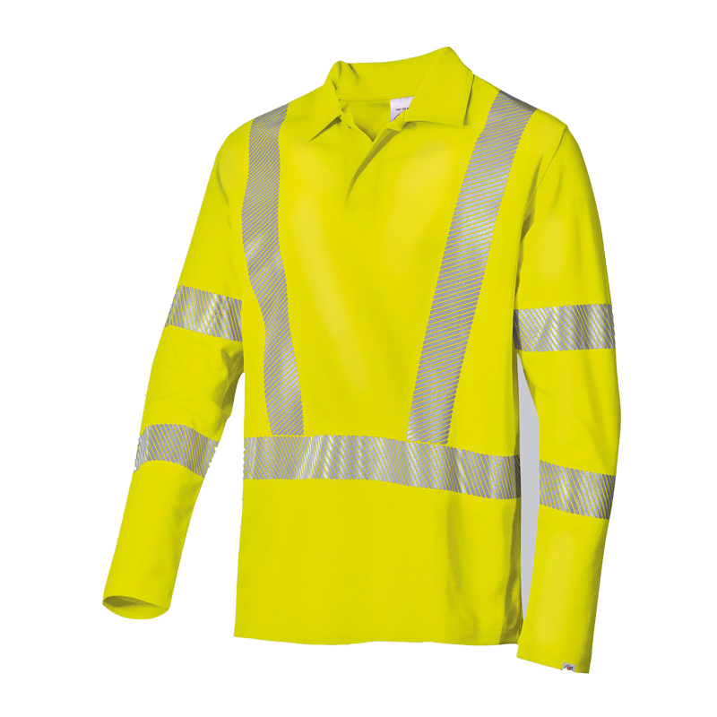 BP 2133 Warnschutz Comfort Polo Shirt langarm Klasse 2 von BP Bierbaum Proenen, gelbes Langarm-Polo mit umlaufenden Reflexstreifen