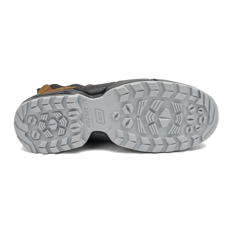 Unteransicht der Giasco 3Ultra Quartz Sicherheitsschuhe robuste Boots S3S mit griffiger, rutschhemmender Profilsohle in Grau