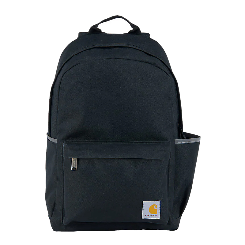 Schwarzer Carhartt Rucksack mit 21 Litern Volumen, robust, gepolstert und wasserabweisend, mit Frontfach und Seitenfächern