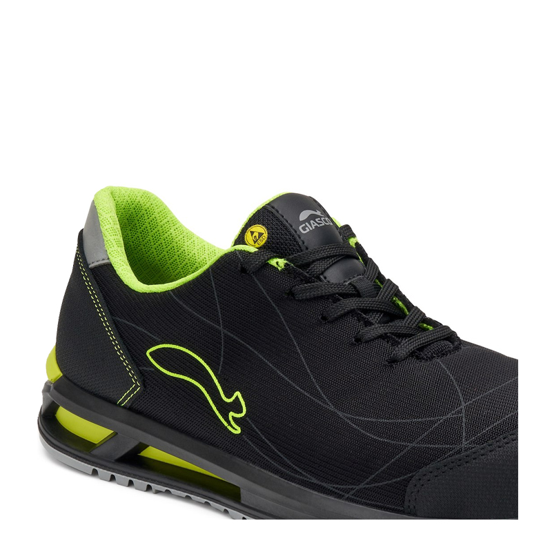 Giasco 3Hybrid ESD Aruba S3L Sicherheitsschuh in Schwarz-Grün, metallfrei, mit max. Dämpfung, Cordura®-Gewebe, kratzfestem Leder und ESD-Schutz
