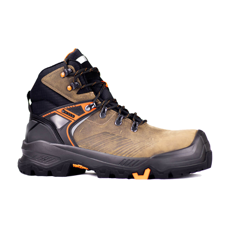 BASE T-Wall Mid S3S Sicherheitsstiefel B1601B HRO CI HI von BASE, robuster Arbeitsstiefel in Braun-Schwarz mit hohem Schaft und profilierter Sohle