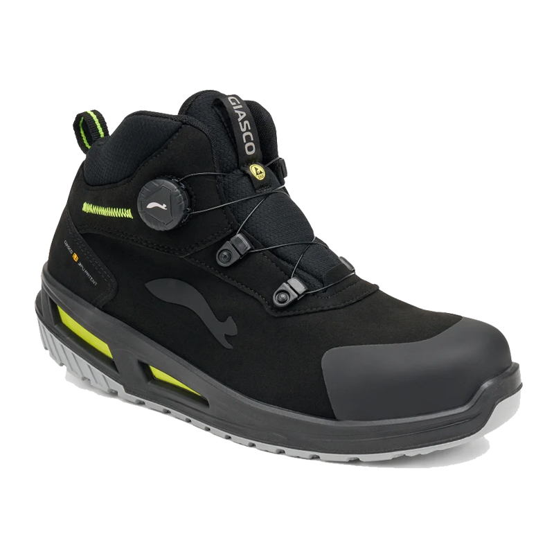 Schwarzer Giasco Sicherheitsstiefel mit Drehverschluss, robuster Zehenschutzkappe und rutschfester Sohle