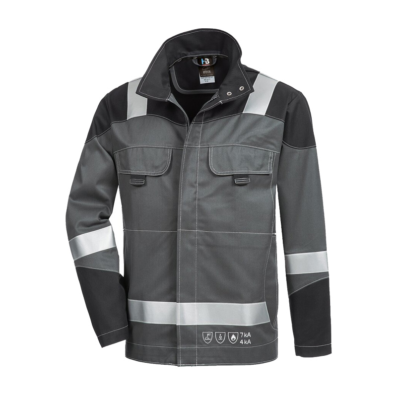 Graues HB Protective Wear MODarc MultiNorm Blouson mit Reflexstreifen, 4 kA + 7 kA, APC2, Arbeitsjacke mit hohem Kragen und Brusttaschen