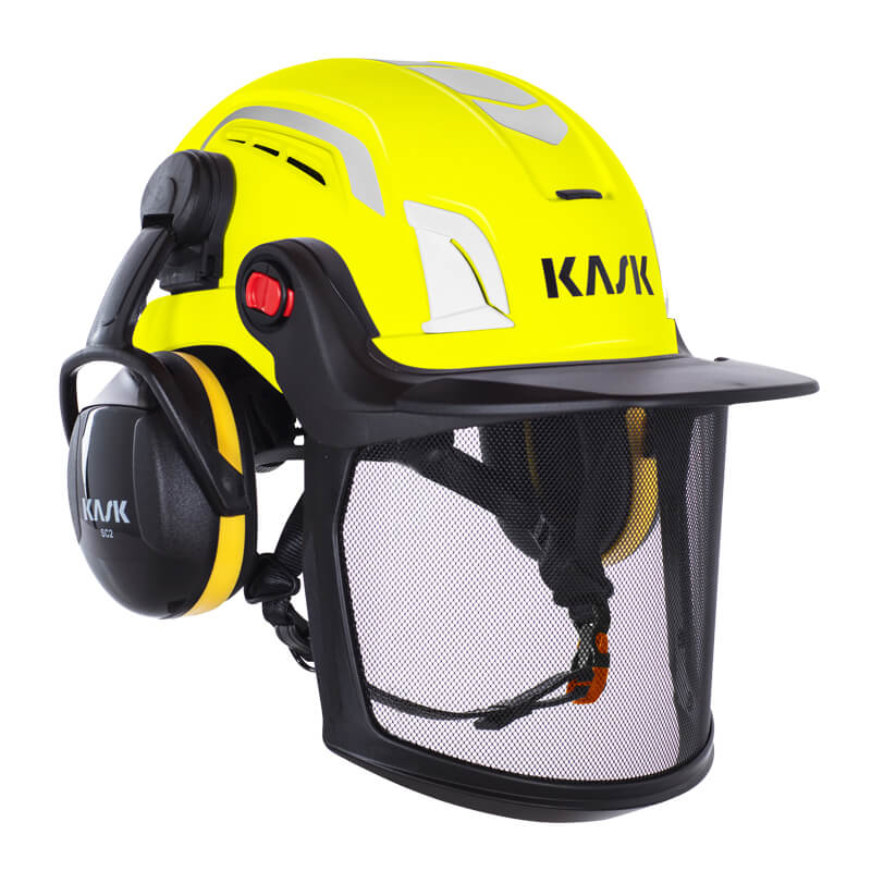 Kask KASK ZENITH-X AIR COMBO Industriehelm EN 397 in Gelb mit Mesh-Visier und integriertem Gehörschutz, Freischneiderhelm für Forst und Industrie