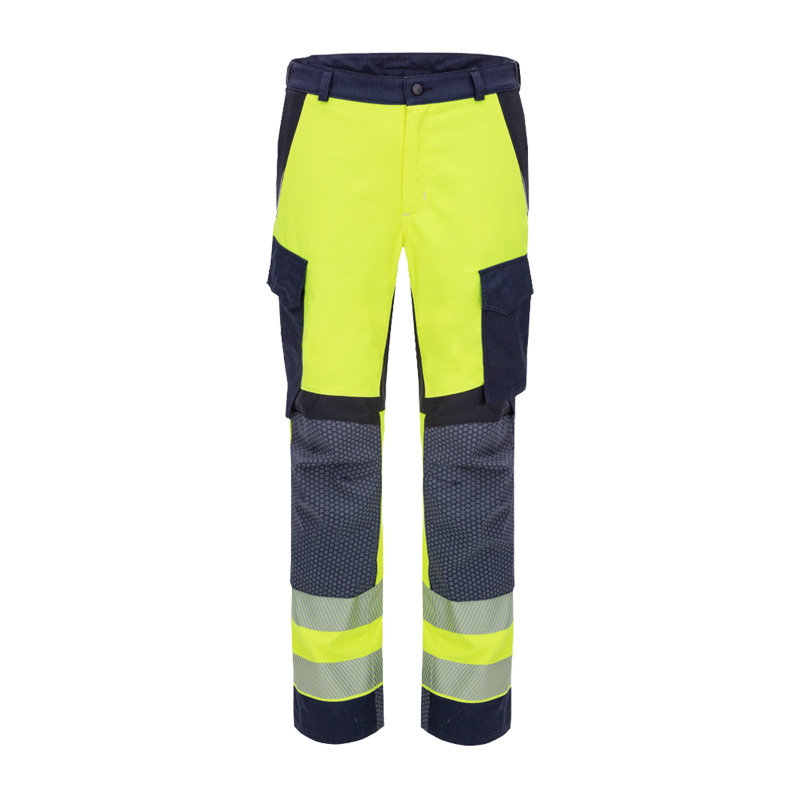 HB Protective Wear 4Energy MultiNorm Warnschutz Hose 4 kA + 7 kA APC2, gelb-marine, mit Knietaschen, Seitentaschen und Reflexstreifen