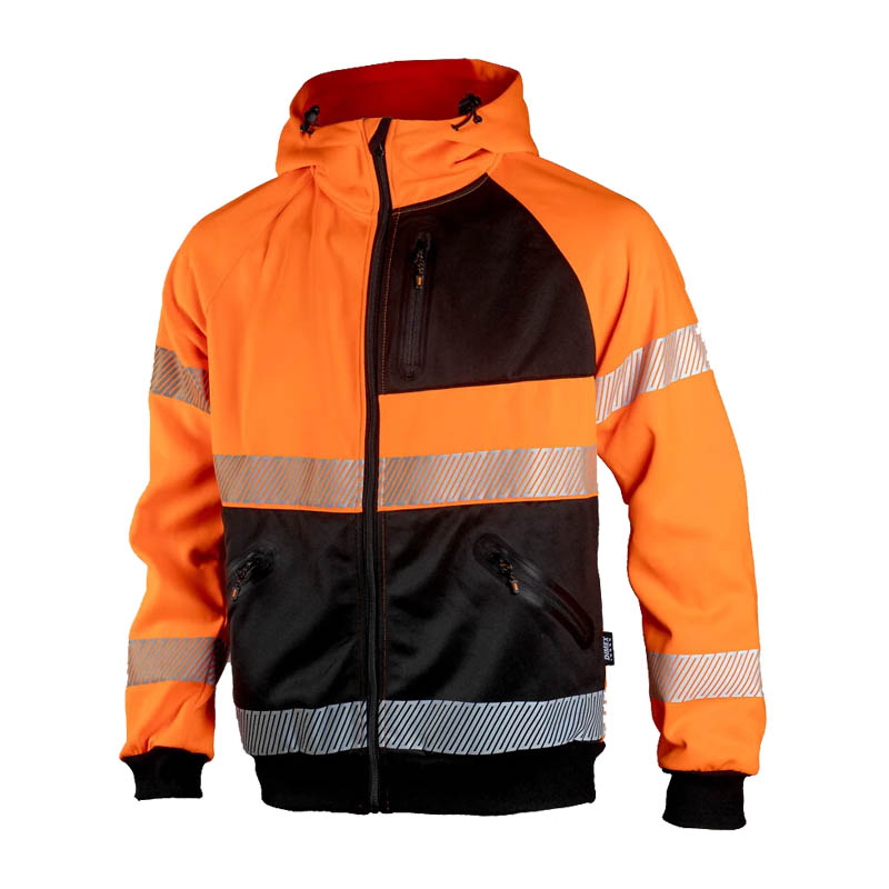 Dimex 4470Y+ Warnschutz Hi-Vis Hoodie Klasse 2, orange-schwarzer Kapuzenhoodie mit Reißverschluss, Reflexstreifen und Fronttaschen für hohe Sichtbarkeit bei der Arbeit