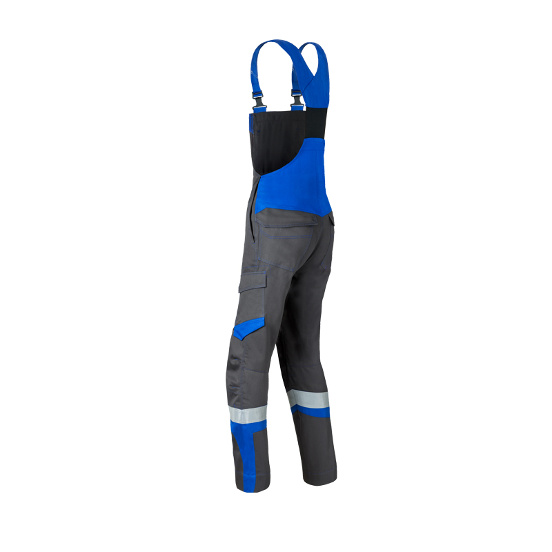 Rückansicht der HaVeP 5Safety Image+ 20291 MultiNorm Latzhose APC2 von HaVeP in Anthrazit-Blau mit Reflexstreifen und verstellbaren Trägern