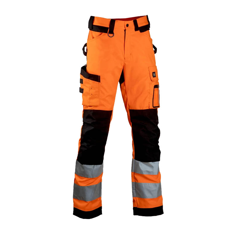 Dimex 6154R Warnschutz Stretch Hose mit viel Funktion, Klasse 2, in Orange-Schwarz mit Reflexstreifen, Knieverstärkungen und mehreren Funktionstaschen