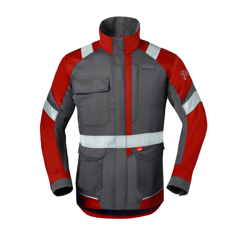 HaVeP 5Safety Image+ 50388 MultiNorm Damen Jacke APC1, grau-rot, mit Reflexstreifen und Arbeitsjacken-Frontansicht