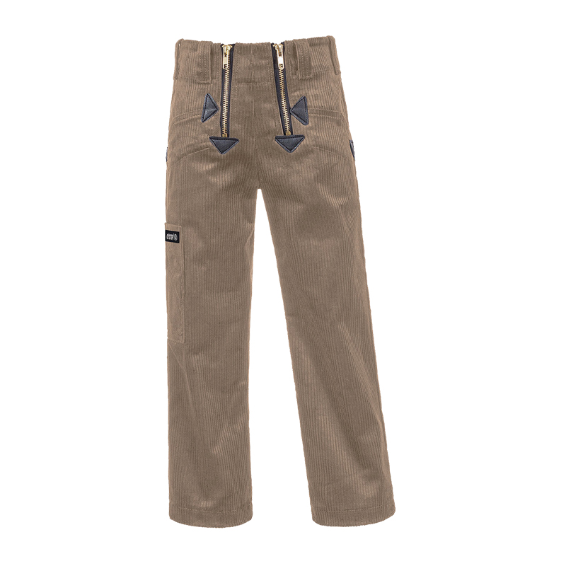 Kinder Zunfthose Timas von Oyster aus Bio Feincord in Beige, robuste Zunftkleidung für Kinder mit doppelten Frontreißverschlüssen und geradem Bein