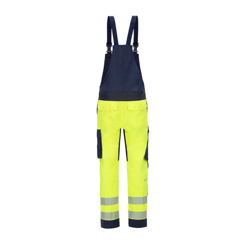 HB 4Energy MultiNorm Warnschutz Latzhose 4 kA | APC1 von HB Protective Wear, gelb-marineblaue Multinorm-Latzhose mit Reflexstreifen für hohe Sichtbarkeit und Schutz