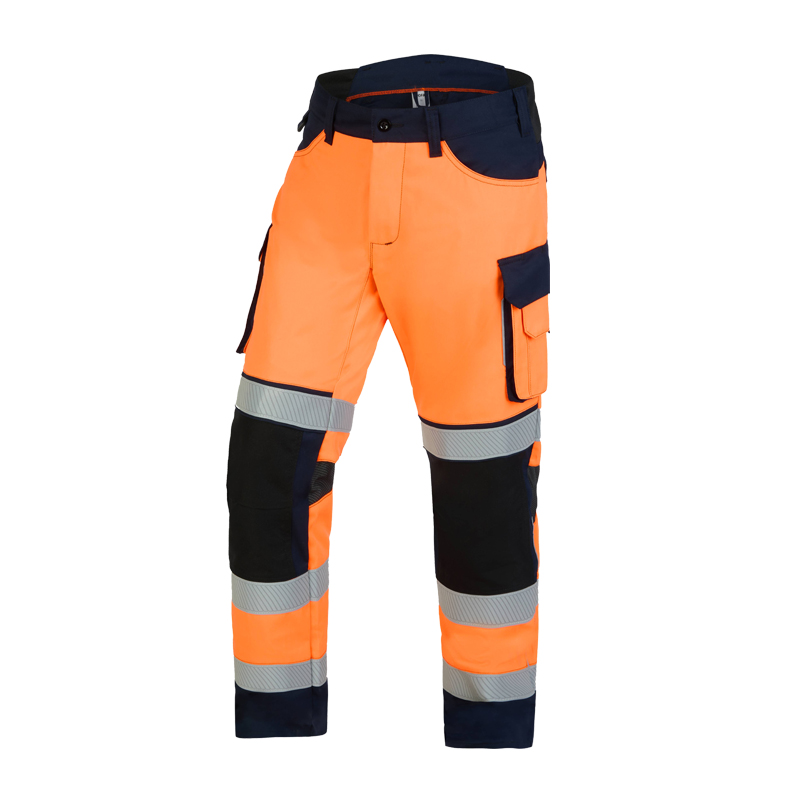 Rofa Warnschutzhose in Orange und Marineblau mit Reflexstreifen, Knieschutzbereichen und praktischen Seitentaschen