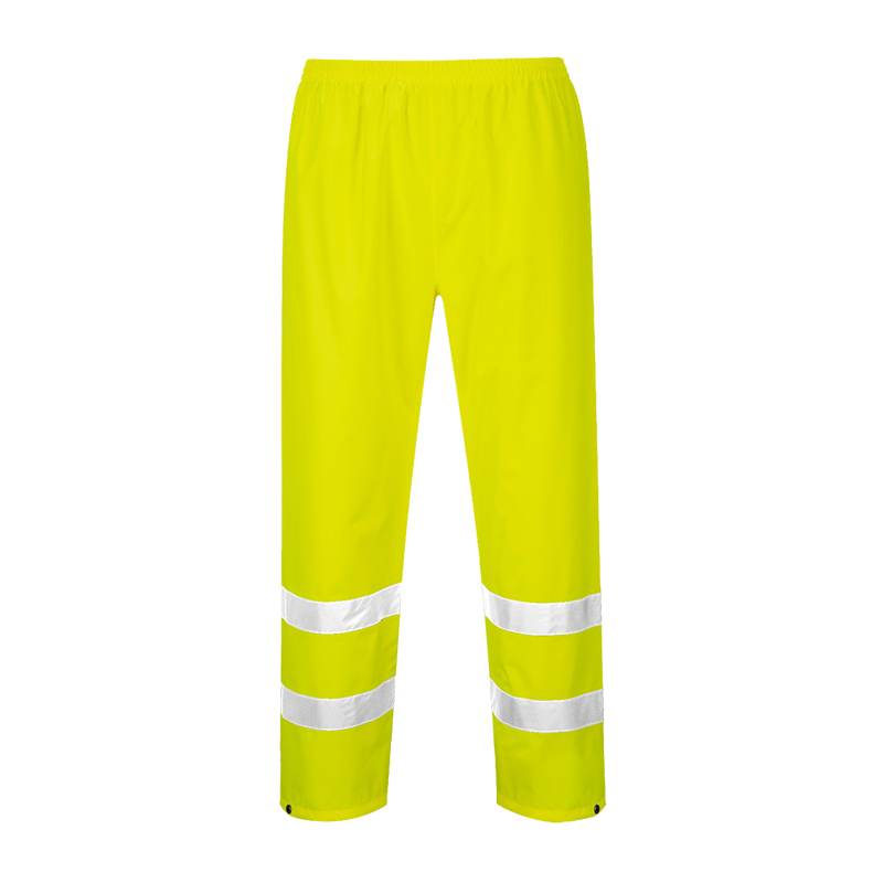 PortWest Warnschutz-Regenhose in leuchtendem Gelb mit zwei umlaufenden Reflexstreifen an den Beinen
