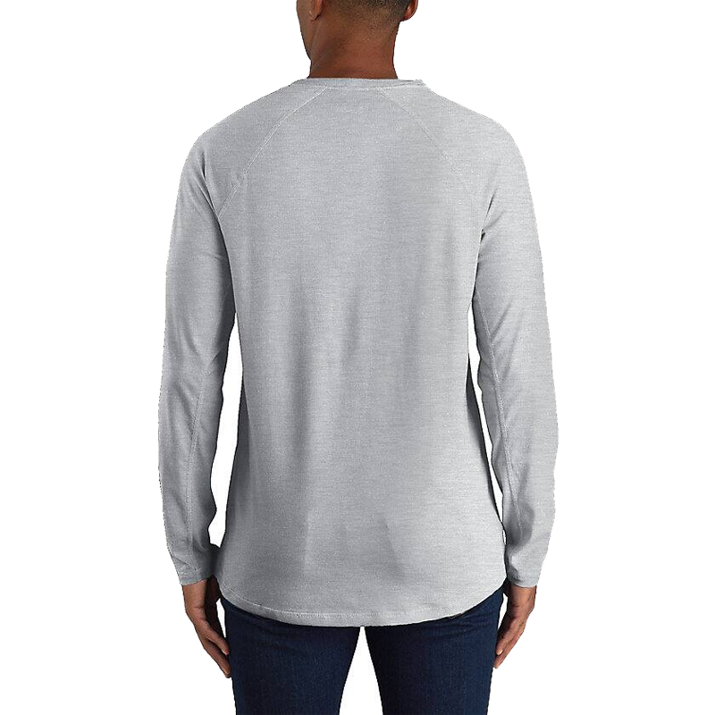 Rückenansicht des Carhartt 106656 Dearborn Langarm T-Shirts mit Brusttasche in Grau, Relaxed Fit, für Damen