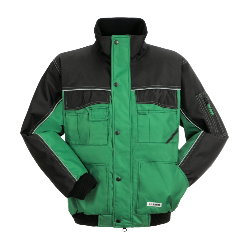 Planam Dust Blouson Wetterschutz mit Reflexbiesen, grün-schwarze Arbeitsjacke mit Stehkragen, Fronttaschen und Reflexdetails