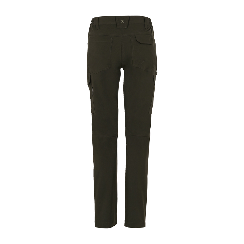 Planam Damen Stretchy Hose mit 4-Wege-Stretch in Dunkelgrün, robuste Arbeitshose mit seitlichen Taschen in Frontansicht